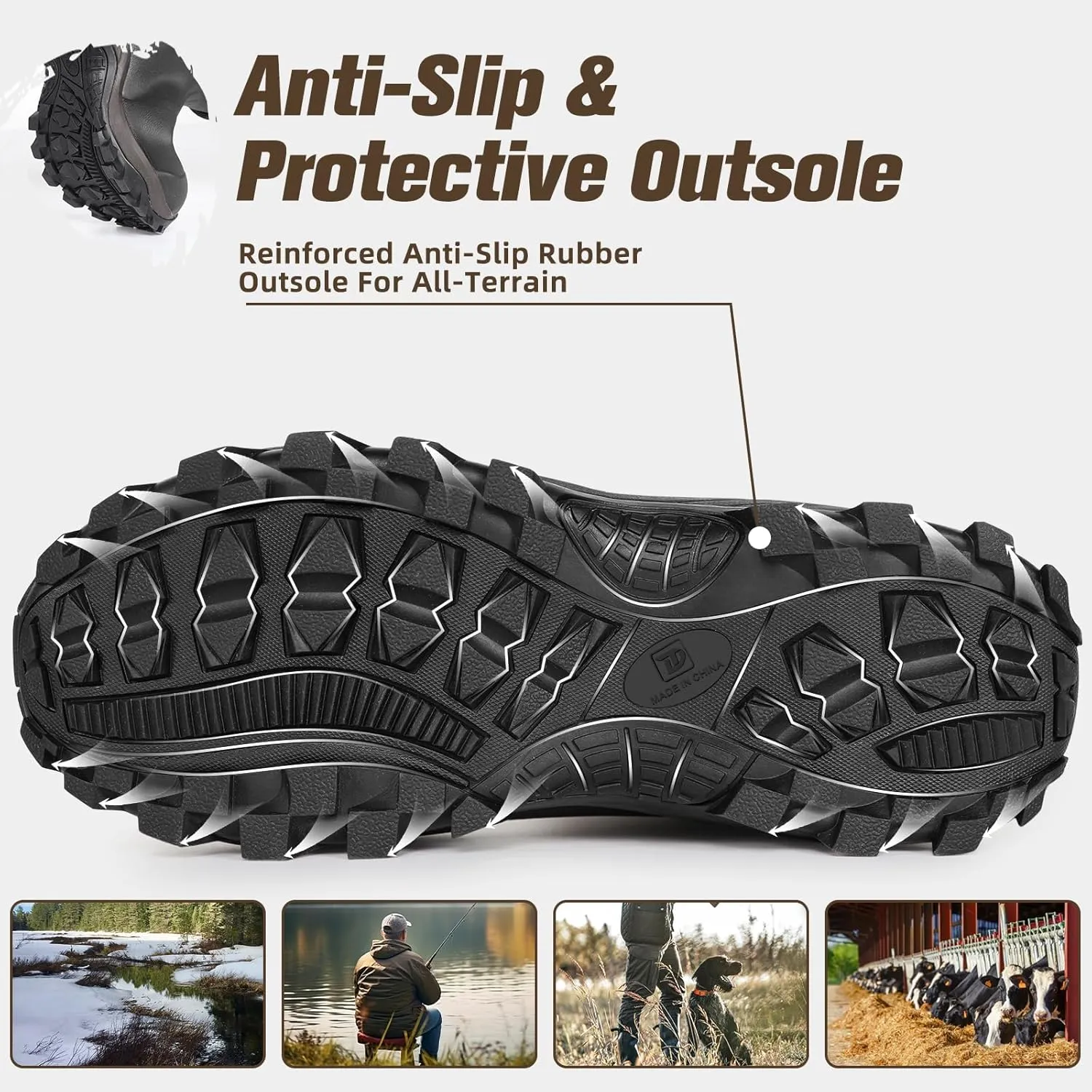 Rubber Boots for Men & Women with Steel Shank, Reliable 6mm Neoprene Waterproof Insulated Rain Boots, Warm Anti-slip High Traction Multi-season Dry Mud Boot for Outdoor Work Hunting, Size 5-14