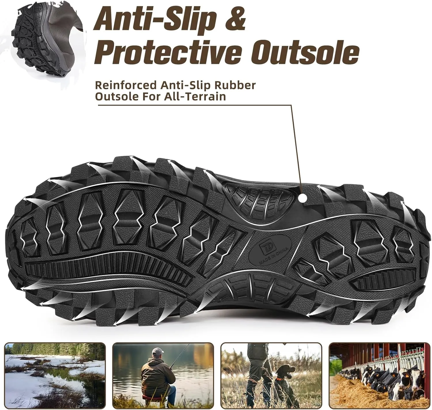 Rubber Boots for Men & Women with Steel Shank, Reliable 6mm Neoprene Waterproof Insulated Rain Boots, Warm Anti-slip High Traction Multi-season Dry Mud Boot for Outdoor Work Hunting, Size 5-14