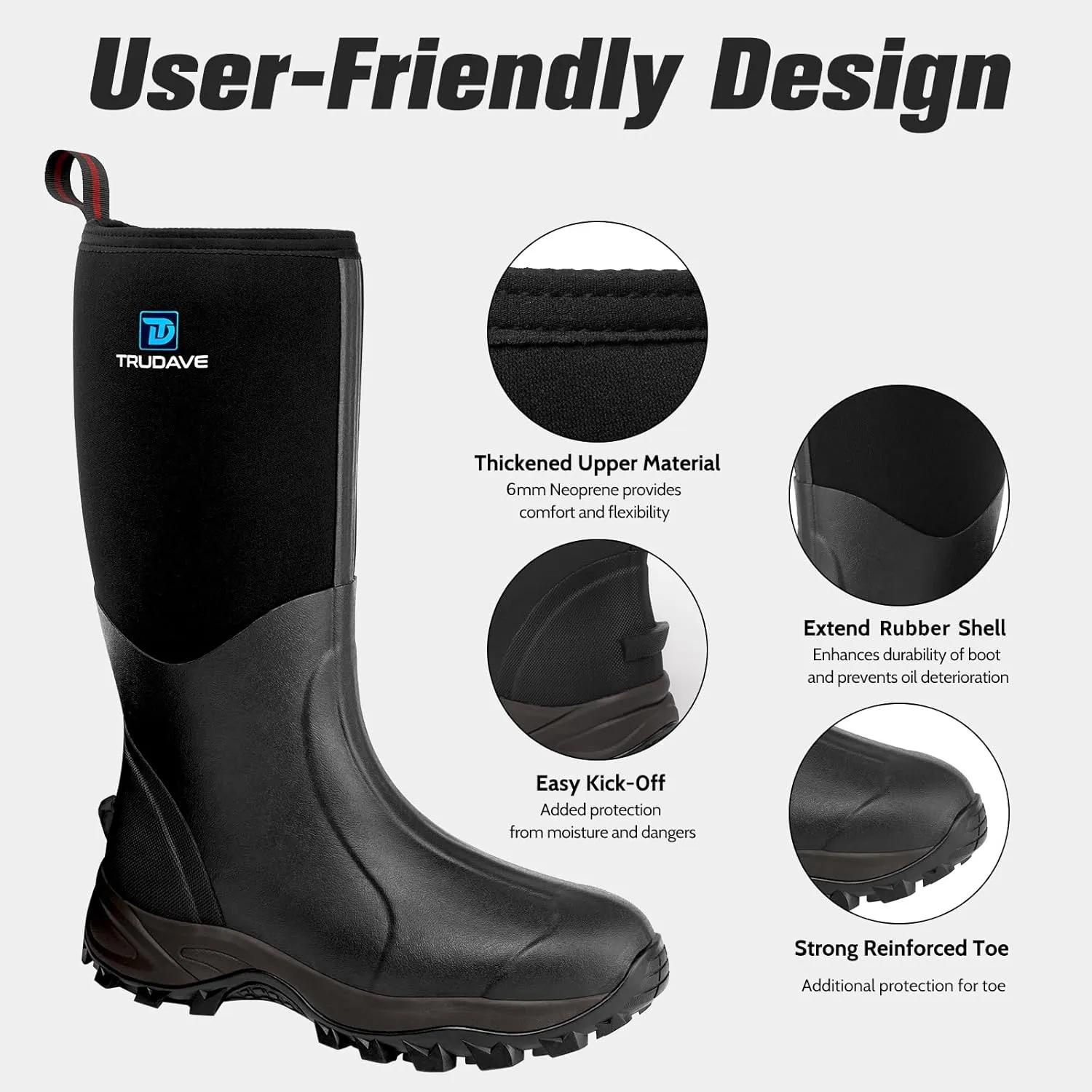 Rubber Boots for Men & Women with Steel Shank, Reliable 6mm Neoprene Waterproof Insulated Rain Boots, Warm Anti-slip High Traction Multi-season Dry Mud Boot for Outdoor Work Hunting, Size 5-14