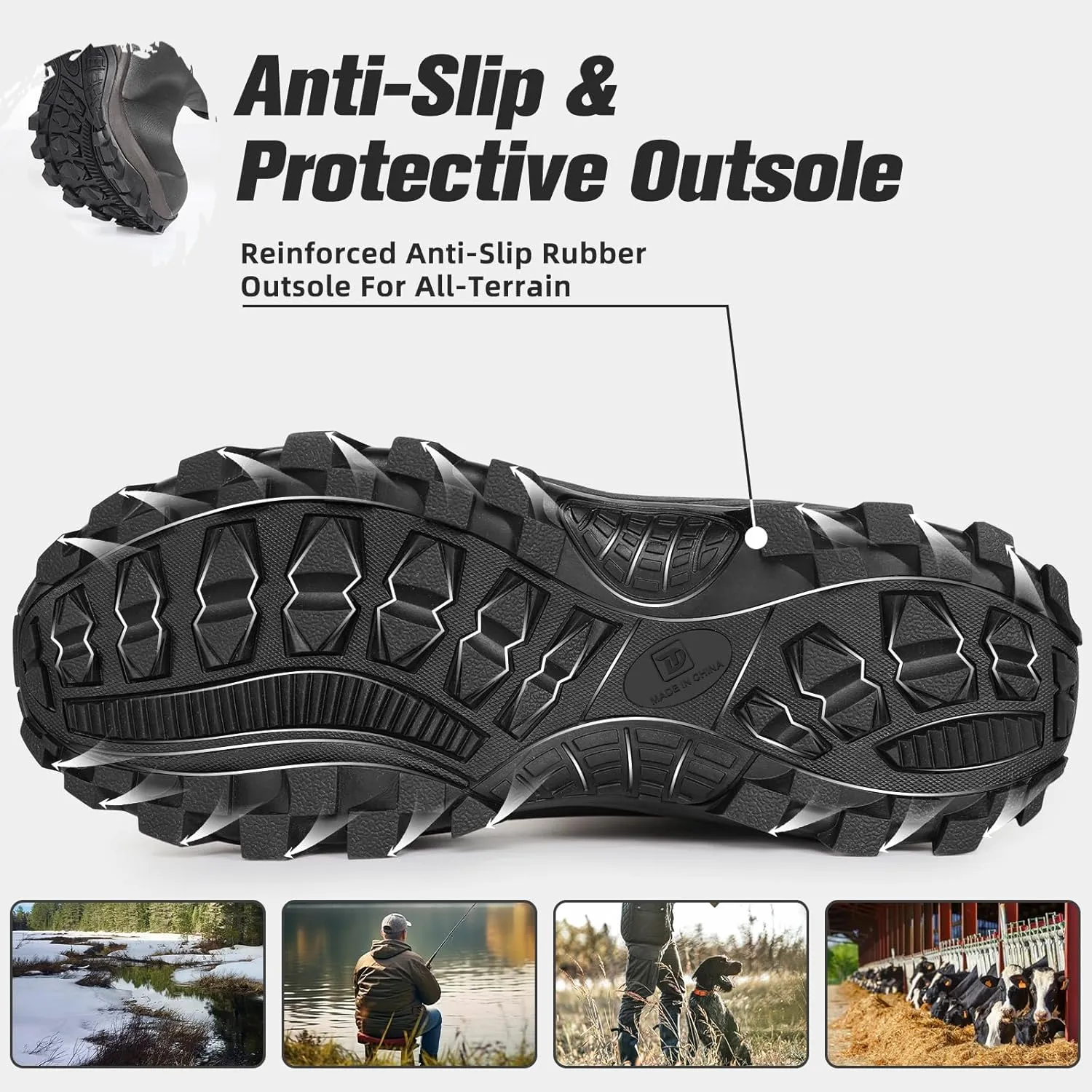 Rubber Boots for Men & Women with Steel Shank, Reliable 6mm Neoprene Waterproof Insulated Rain Boots, Warm Anti-slip High Traction Multi-season Dry Mud Boot for Outdoor Work Hunting, Size 5-14