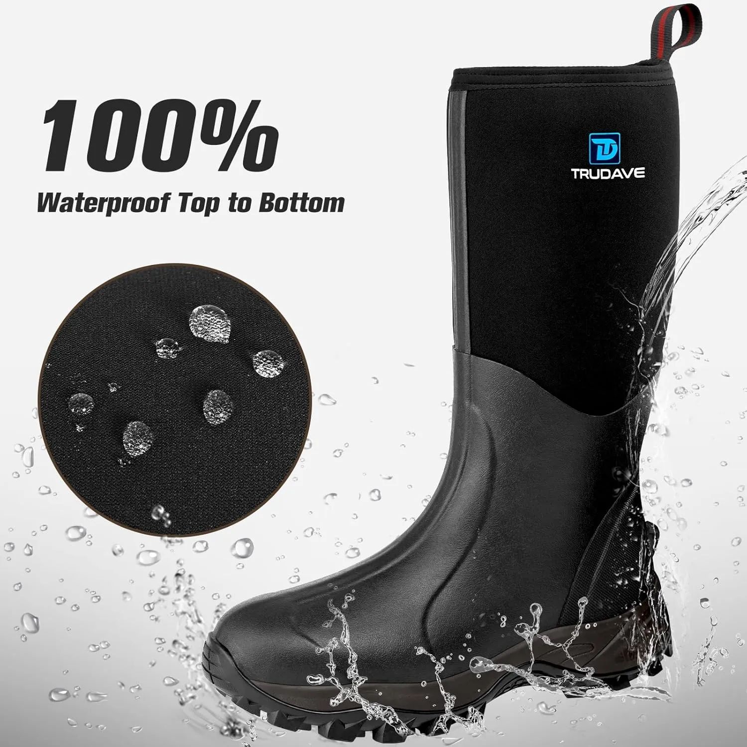 Rubber Boots for Men & Women with Steel Shank, Reliable 6mm Neoprene Waterproof Insulated Rain Boots, Warm Anti-slip High Traction Multi-season Dry Mud Boot for Outdoor Work Hunting, Size 5-14