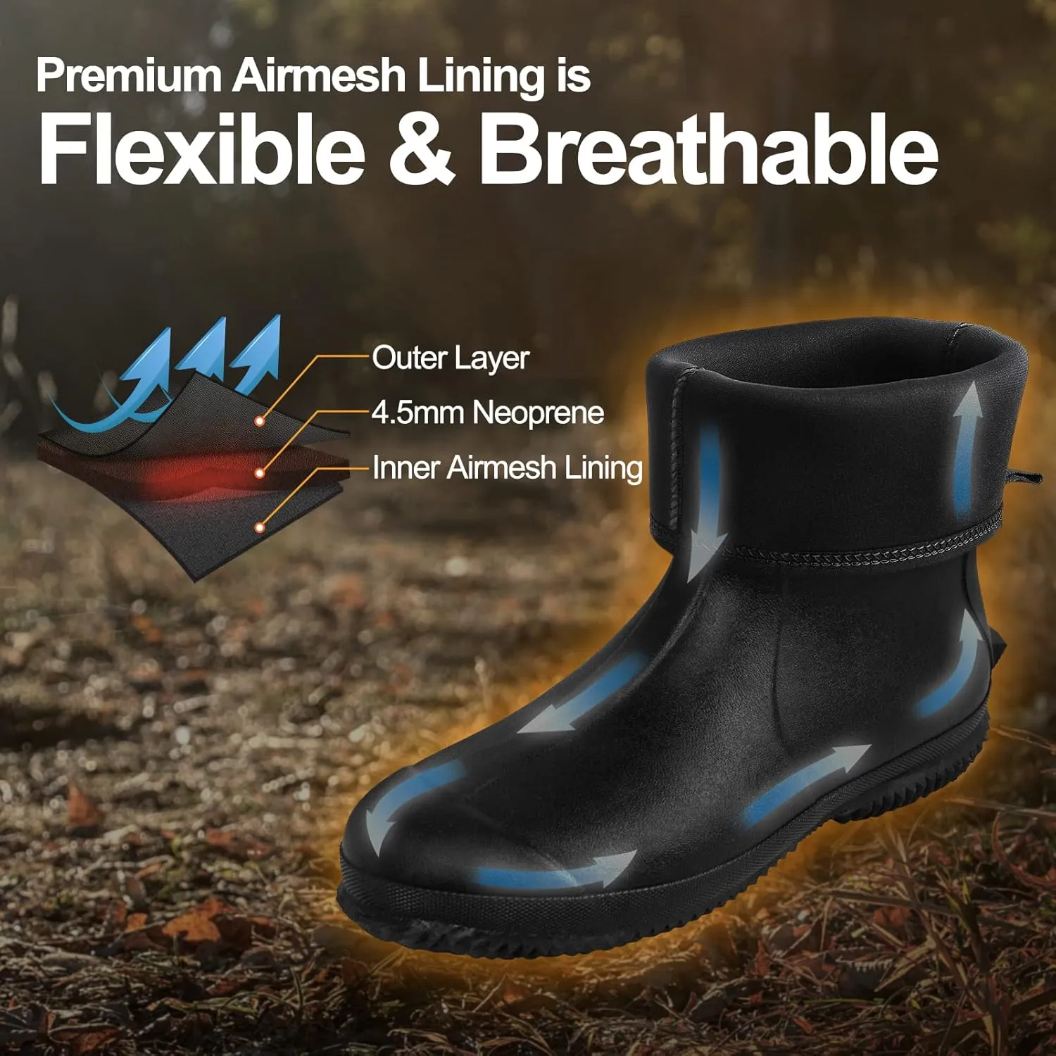 Rubber Boots for Men with Steel Shank, 6mm Neoprene Insulated Rain Boots, Mid Calf Waterproof Rubber Work Boots for Hunting, Gardening, Farming, Fishing