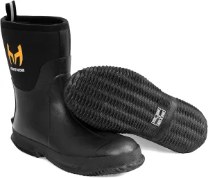 Rubber Boots for Men with Steel Shank, 6mm Neoprene Insulated Rain Boots, Mid Calf Waterproof Rubber Work Boots for Hunting, Gardening, Farming, Fishing