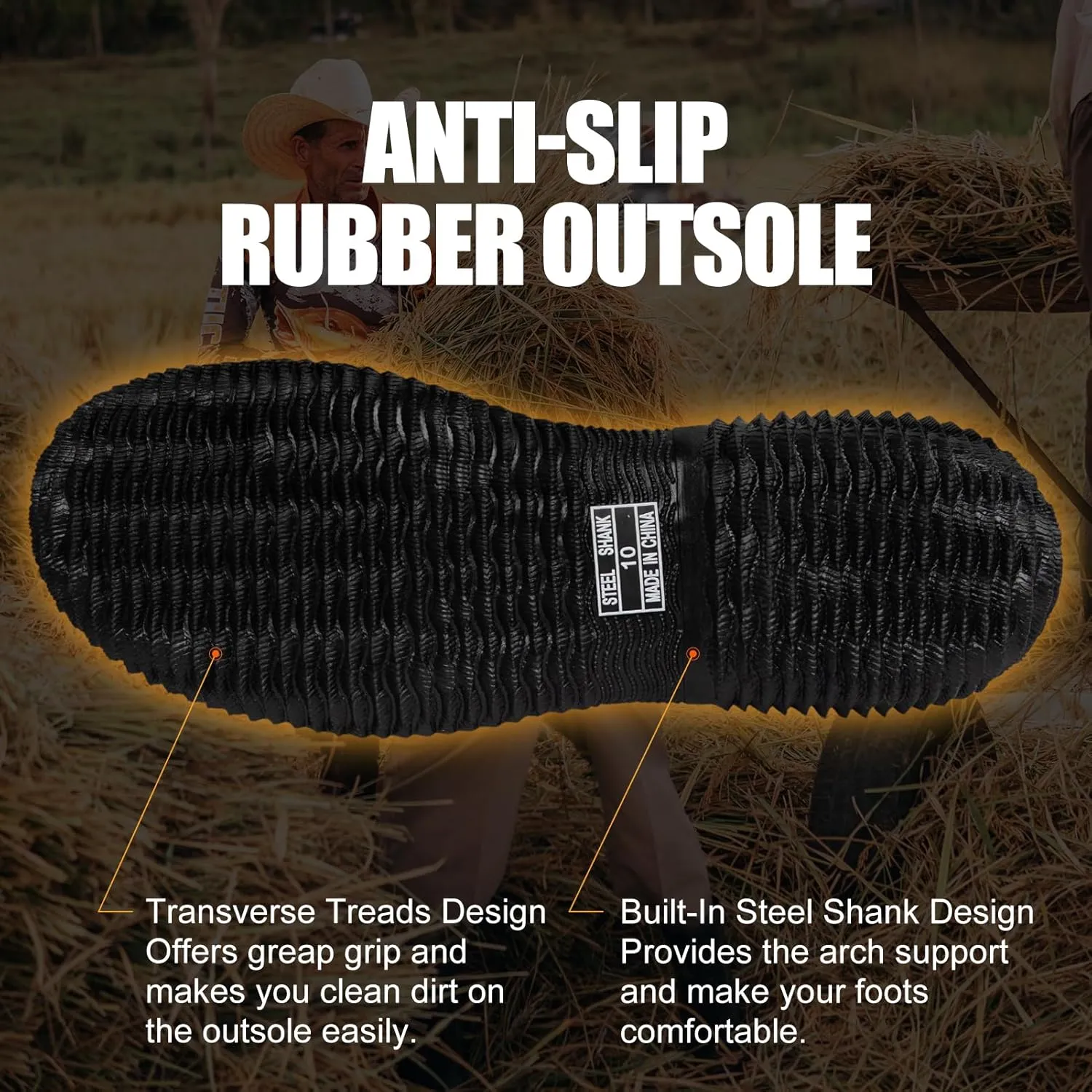 Rubber Boots for Men with Steel Shank, 6mm Neoprene Insulated Rain Boots, Mid Calf Waterproof Rubber Work Boots for Hunting, Gardening, Farming, Fishing
