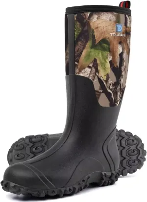 Rubber Boots for Men with Steel Shank, Waterproof Insulated Reliable Rain Boots for Outdoor Work Hunting, Warm Dry 5mm Neoprene Anti-slip All-Season Mud Boots, Size 5-14
