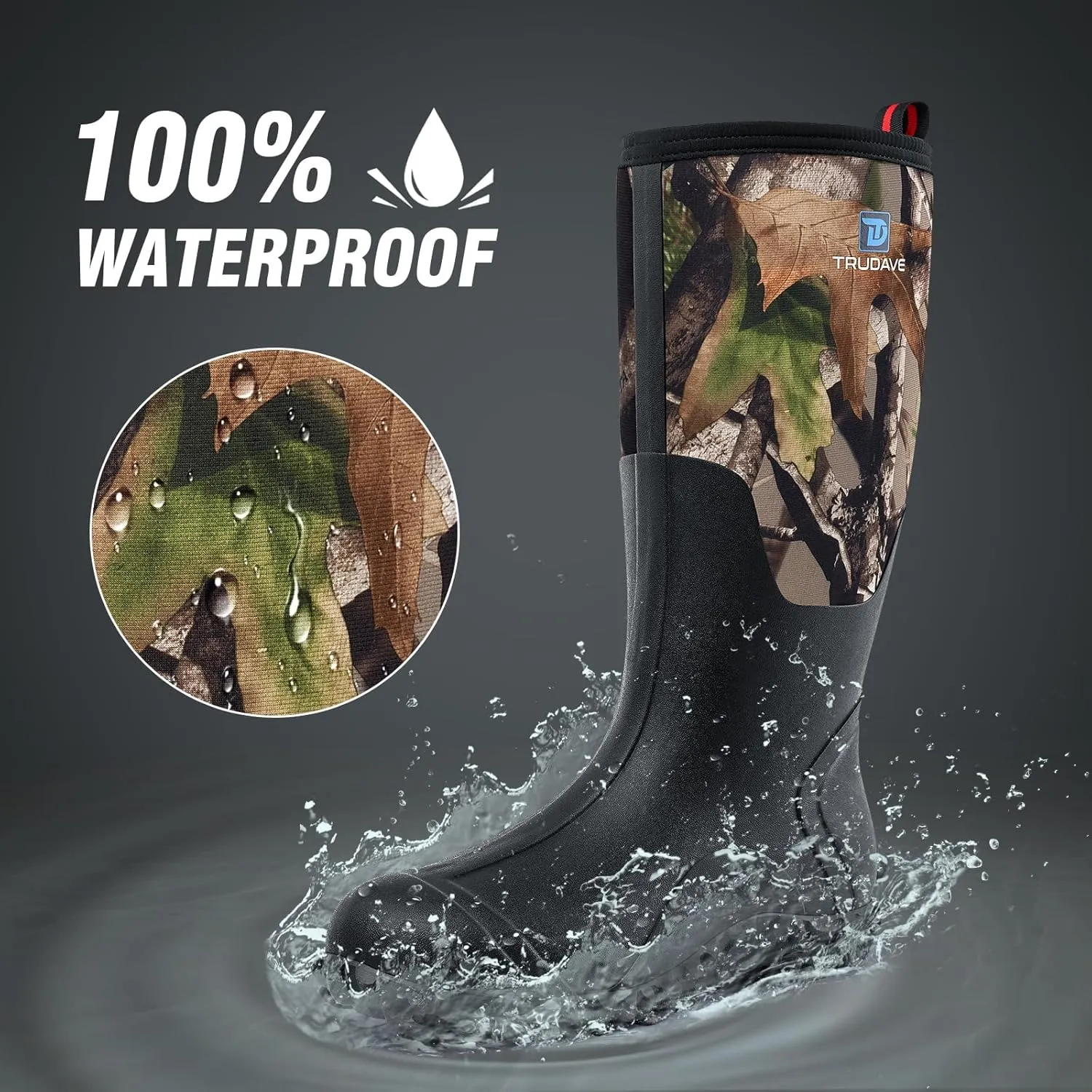 Rubber Boots for Men with Steel Shank, Waterproof Insulated Reliable Rain Boots for Outdoor Work Hunting, Warm Dry 5mm Neoprene Anti-slip All-Season Mud Boots, Size 5-14