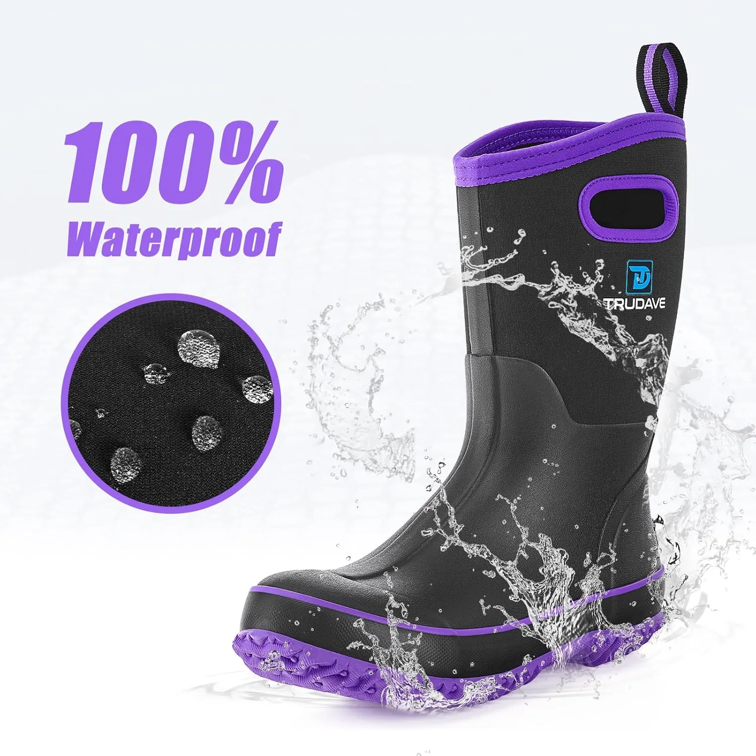 Rubber Boots for Women, Mid Calf Rain Boots, Womens Waterproof Boots, Neoprene Insulated Work Boots, Outdoor Mud Boots for Hunting Farming Gardening Fishing, Size 5-11