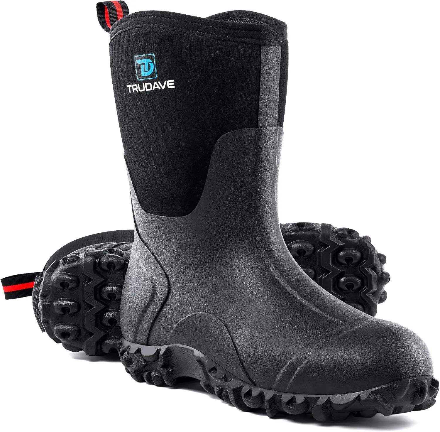 Rubber Boots for Women with Steel Shank, 6mm Neoprene Mid Calf Rain Boots, Waterproof Insulated Mud Work Boots All Season, Size 5-11