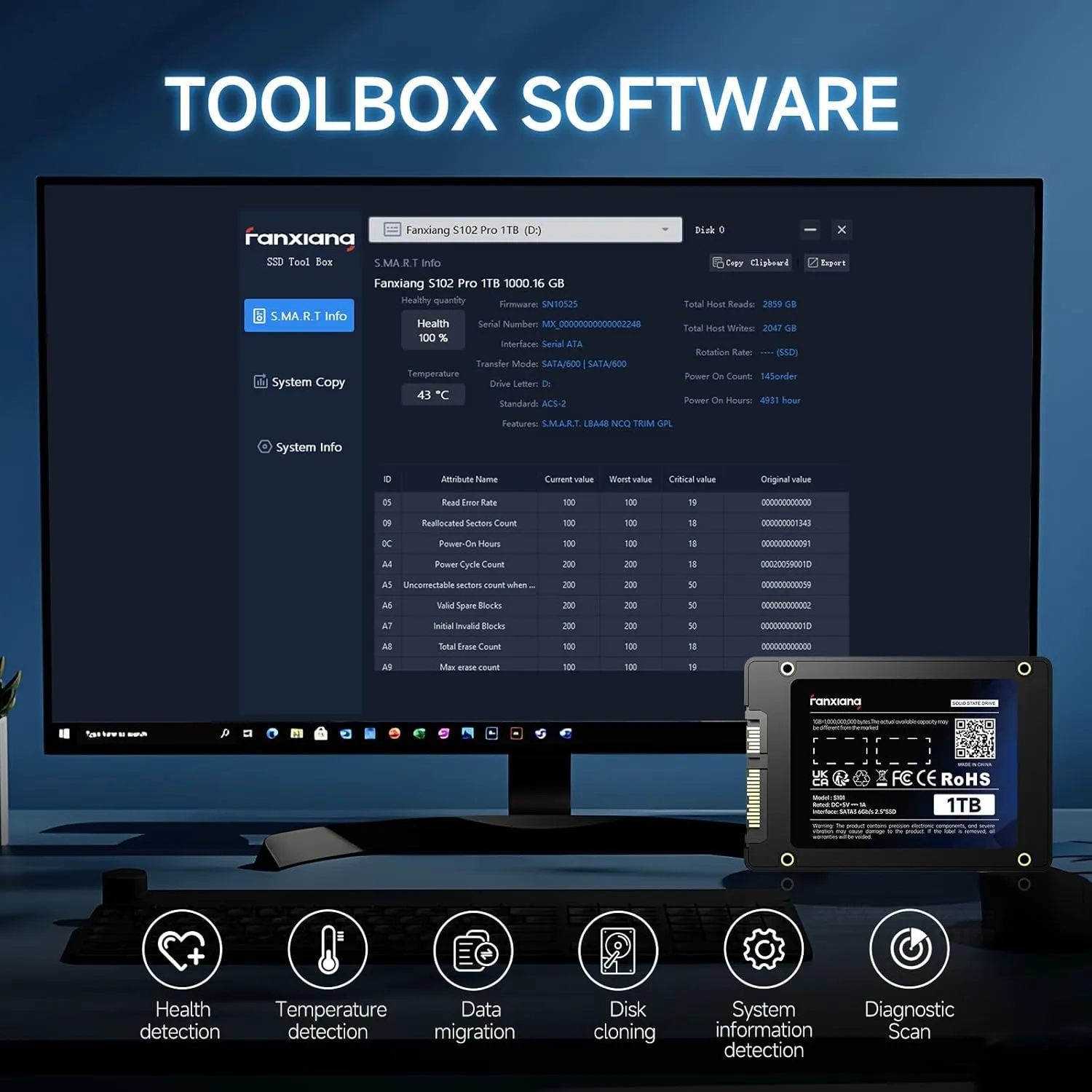 S101 SATA SSD 1TB, Internal State Drive SATA III 6Gb/s 2.5" SSD Sata, UP to 550MB/s, 1TB Internal Drive Solid State Hard Drive, Upgrade Laptop PC and Desktops