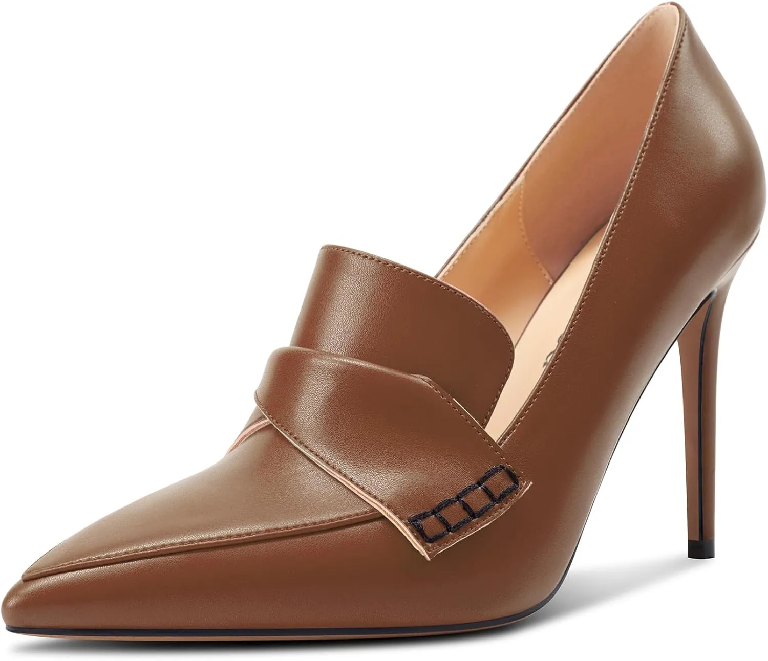 Saekcted Womens Stiletto High Heel Pointed Toe Pumps Loafers Shoes Slip-on Office Basic Classic 3.9 Inches Heels