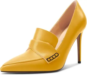 Saekcted Womens Stiletto High Heel Pointed Toe Pumps Loafers Shoes Slip-on Office Basic Classic 3.9 Inches Heels