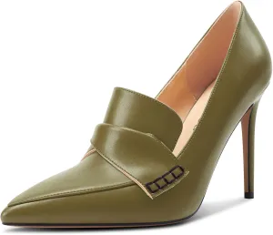 Saekcted Womens Stiletto High Heel Pointed Toe Pumps Loafers Shoes Slip-on Office Basic Classic 3.9 Inches Heels