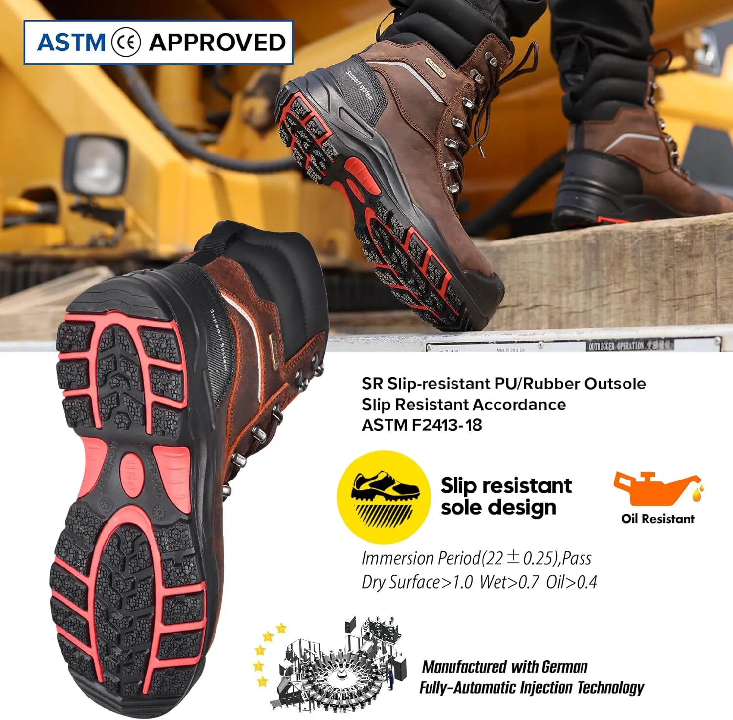 SAFETOE Men's Waterproof Cow Leather Safety Boot 8-inch Composite Toe Work Boots Insulated Winter Snow Boots