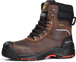 SAFETOE Men's Waterproof Cow Leather Safety Boot 8-inch Composite Toe Work Boots Insulated Winter Snow Boots