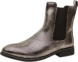 Santimon Men's Leather Chelsea Boots, Shiny Pattern Ankle Boots Comfortable Stylish Slip On Dress Boot