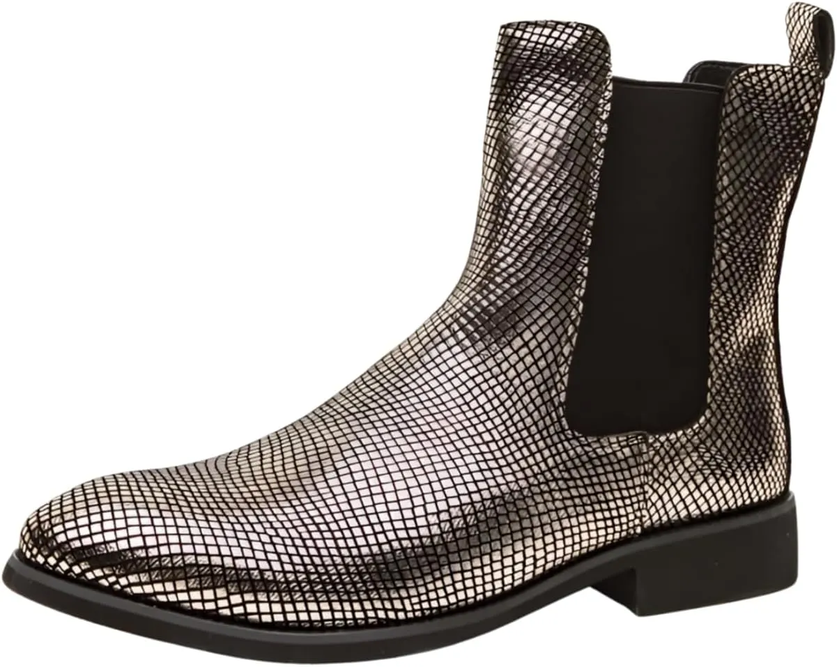 Santimon Men's Leather Chelsea Boots, Shiny Pattern Ankle Boots Comfortable Stylish Slip On Dress Boot