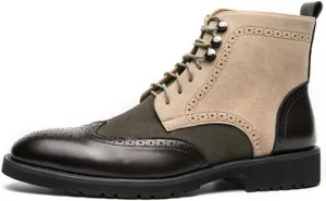 Santimon Men’s Multicolor Wingtip Brogue Leather & Suede Lace-Up Ankle Boots Stylish Comfort Dress & Casual Boot