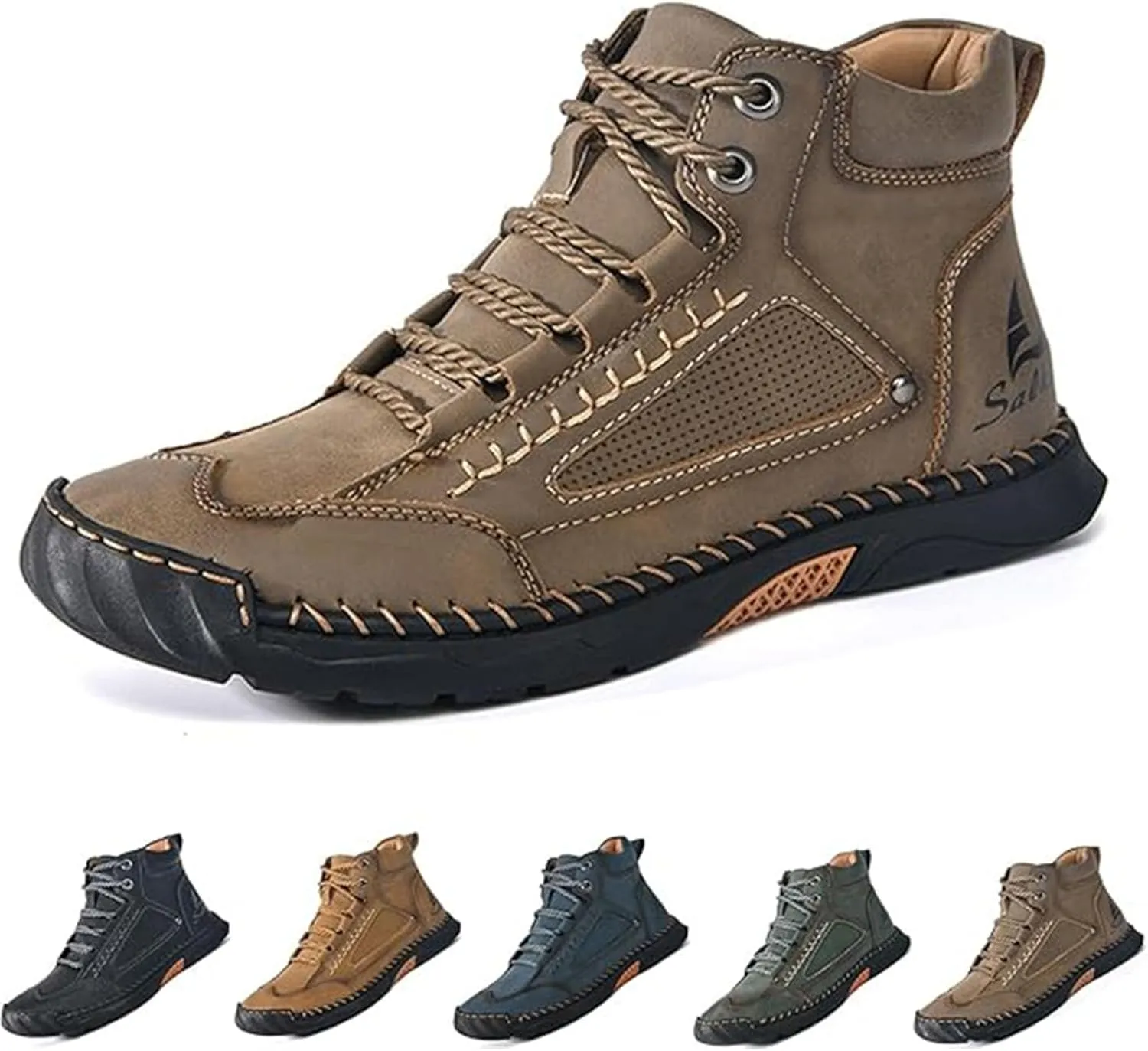 Sawbehind Mens Boots, Comfortable Handmade Leather Boots, Outdoor Leather Boots Wide, Waterproof, Arch Support