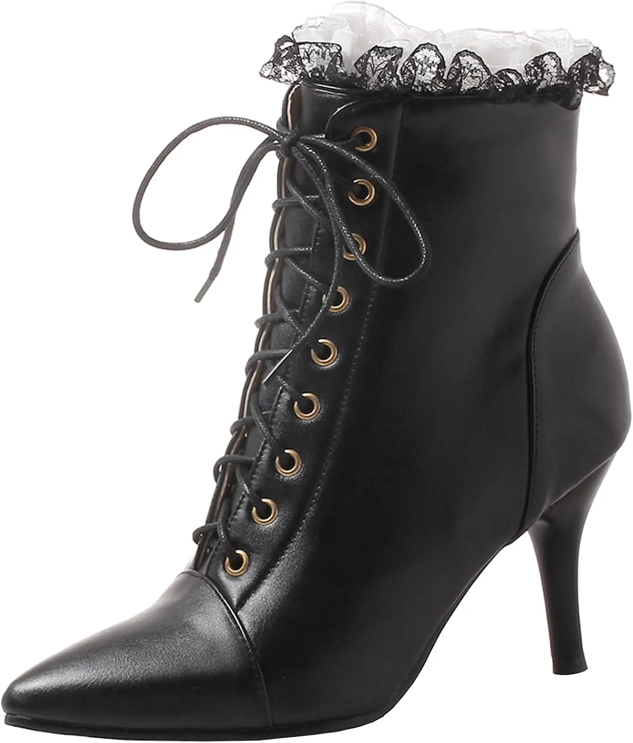 Seborluys Women Vintage Victorian Lace Up Boots Kitten Heel Ankle Boots Pointed Toe Mid Heel Booties With Zipper Wedding Bridal Costume…