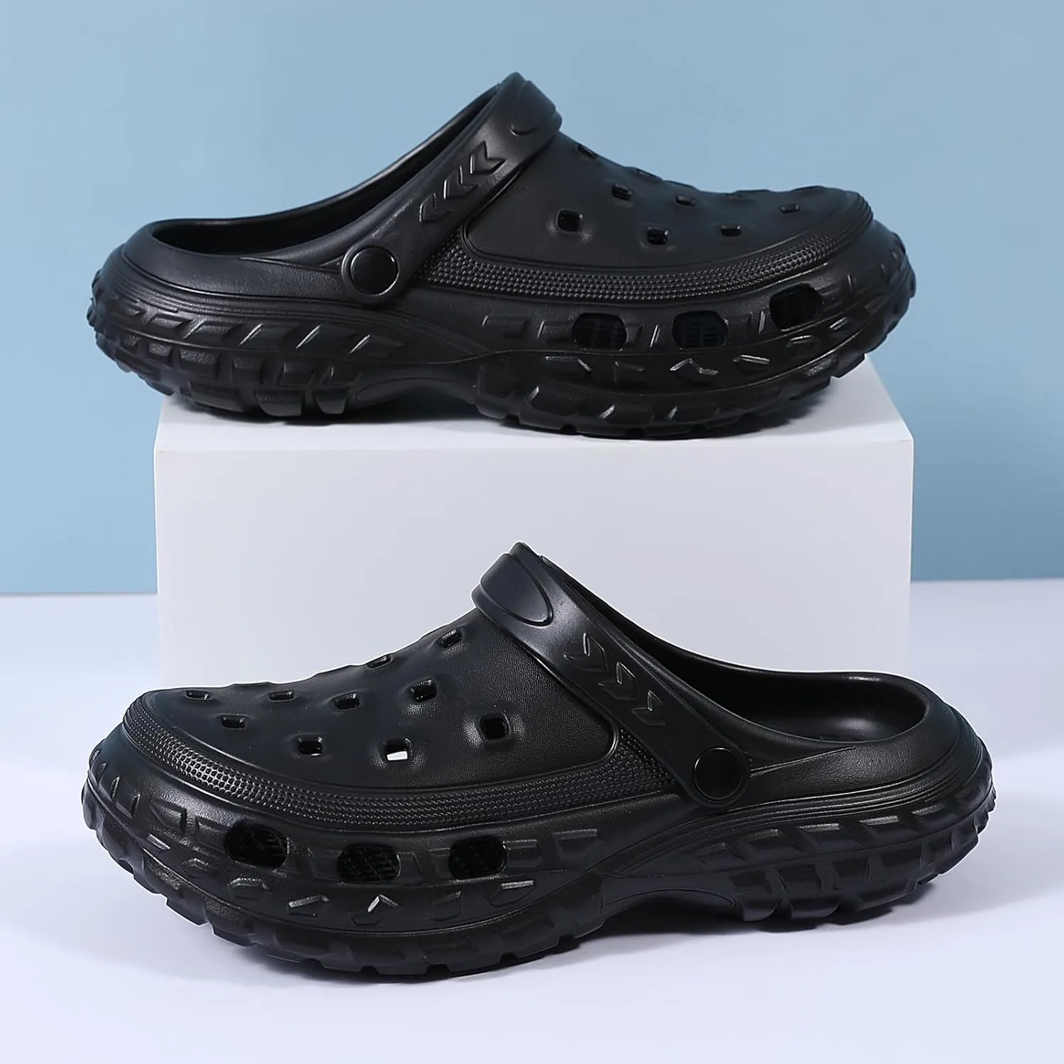 SECHRITE Men's and Women's Garden Shoes Slip-on Clogs Water Beach Pool Sandals with Adjustable Heel Strap Casual Indoor Outdoor Slippers