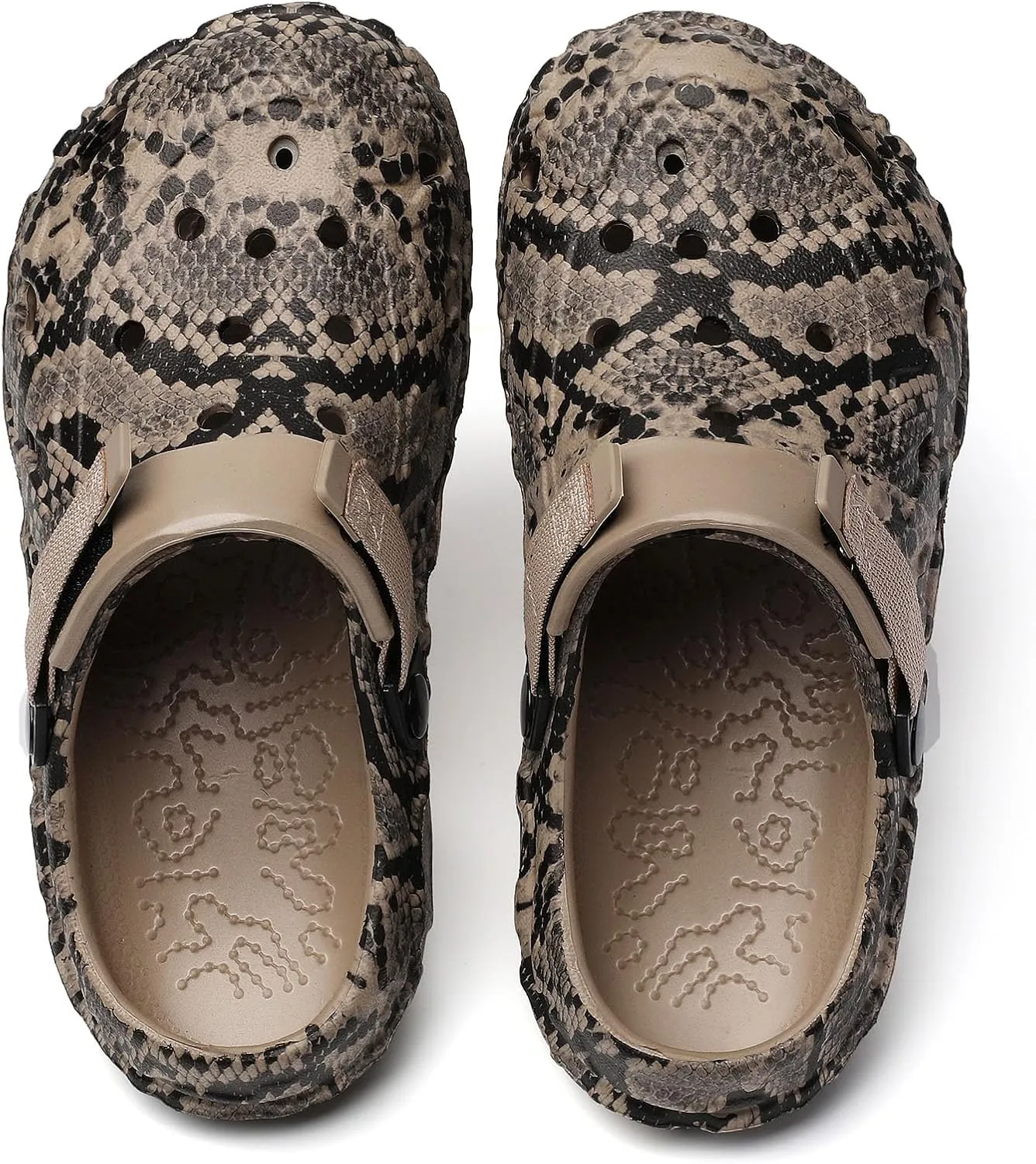 SECHRITE Men's Women's Clogs Slip On Waterproof Garden Shoes, Snake Printed Lightweight Non-Slip Comfort Mules with Adjustable Strap for Outdoor Indoor