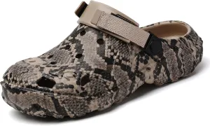 SECHRITE Men's Women's Clogs Slip On Waterproof Garden Shoes, Snake Printed Lightweight Non-Slip Comfort Mules with Adjustable Strap for Outdoor Indoor