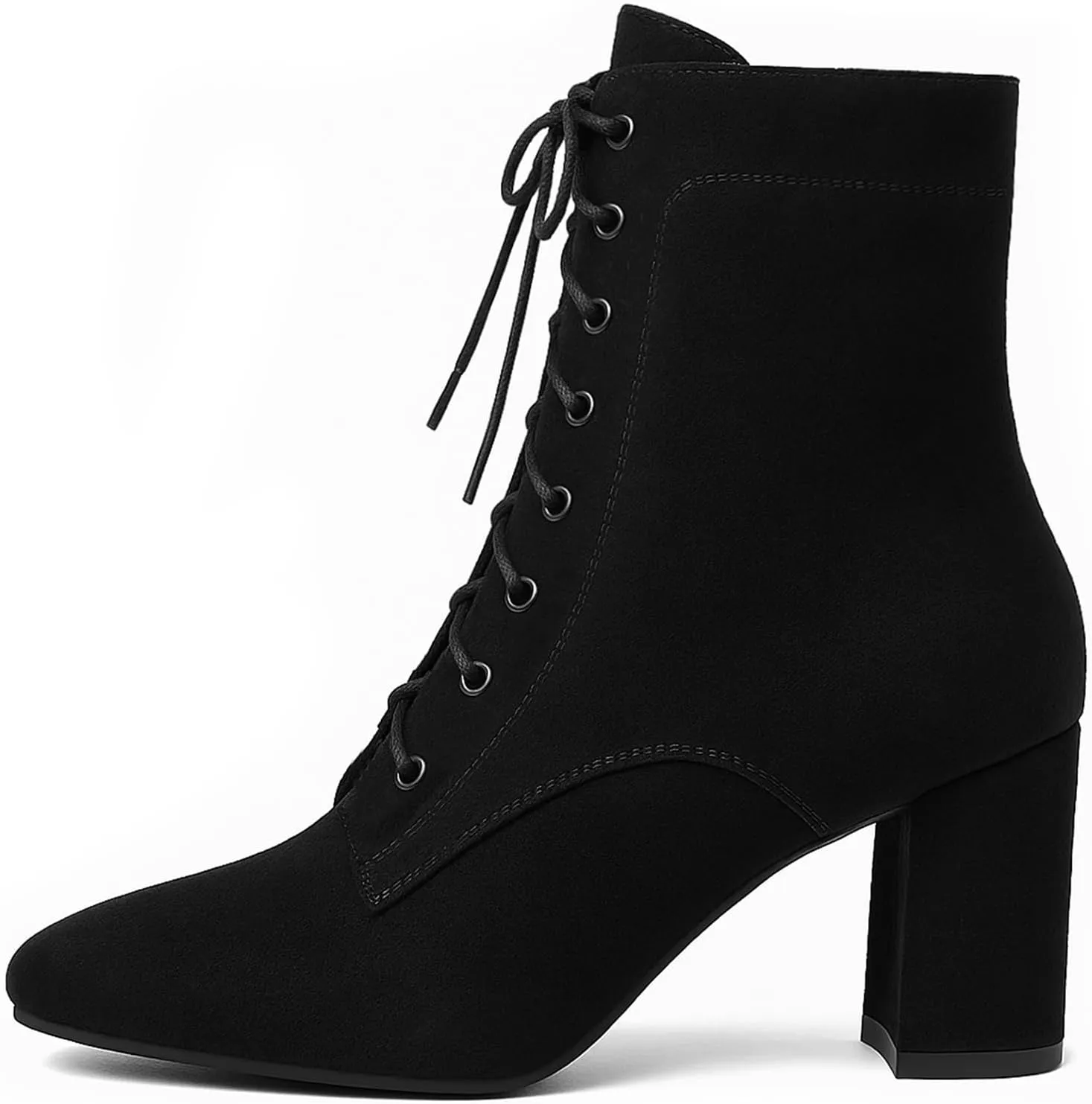 SEIFIN Women's Square Toe Chunky Heels Ankle Boots Block High Heeled Lace Up Short Booties Shoes