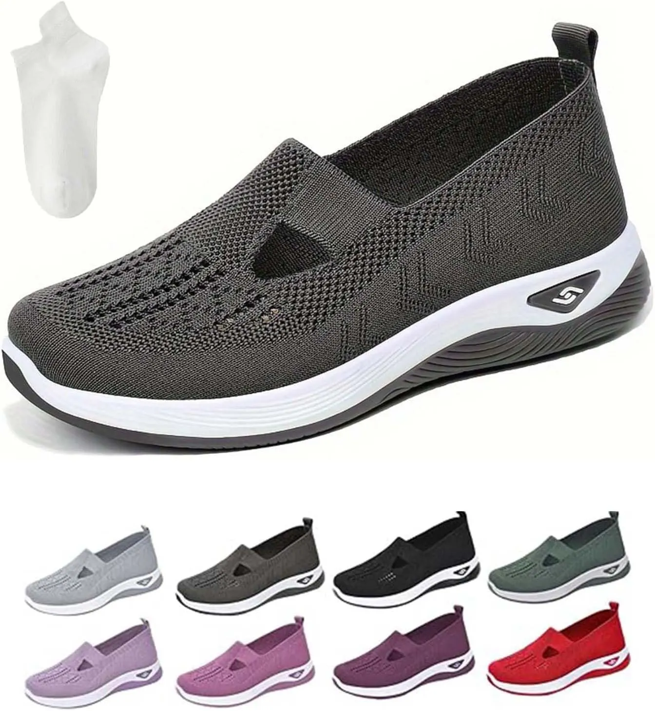 Selleren Orthopedic Shoes, Women's Comfortable Breathable Knitted Sneakers, Woven Cut-Out Orthopedic Soft Arch Support Walking Shoes, Slip-On Sneakers for Women