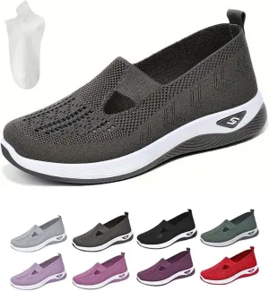 Selleren Orthopedic Shoes, Women's Comfortable Breathable Knitted Sneakers, Woven Cut-Out Orthopedic Soft Arch Support Walking Shoes, Slip-On Sneakers for Women