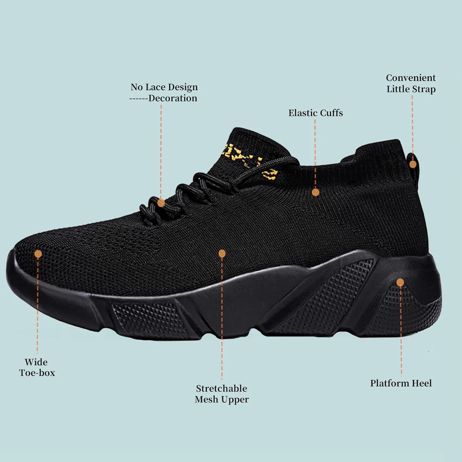 Semshedy Orthopedic Walking Platform Sneakers, Breathable Soft Shoes Mesh Casual Slip On Lightweight Arch Support Shoes