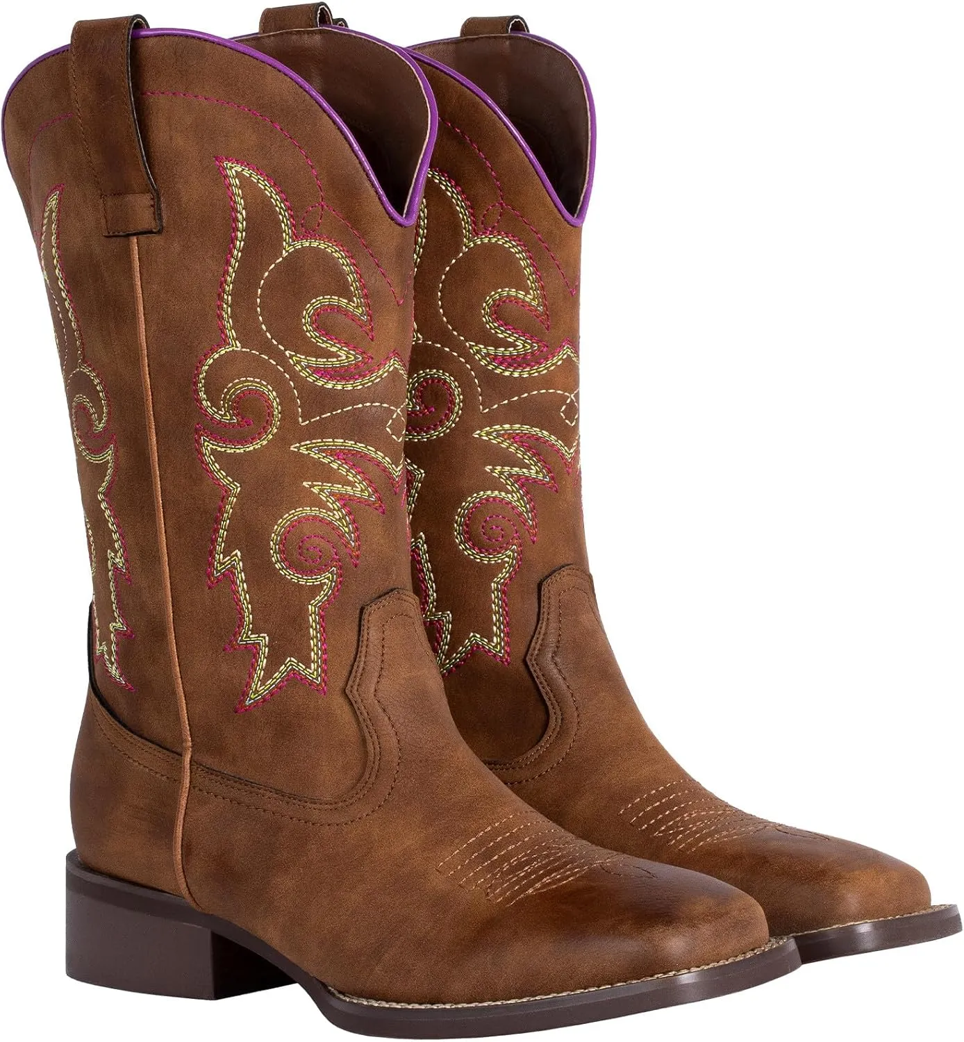 SheSole Ladies Western Square Toe Cowboy Boots For Women Wide Calf Cowgirl Boots