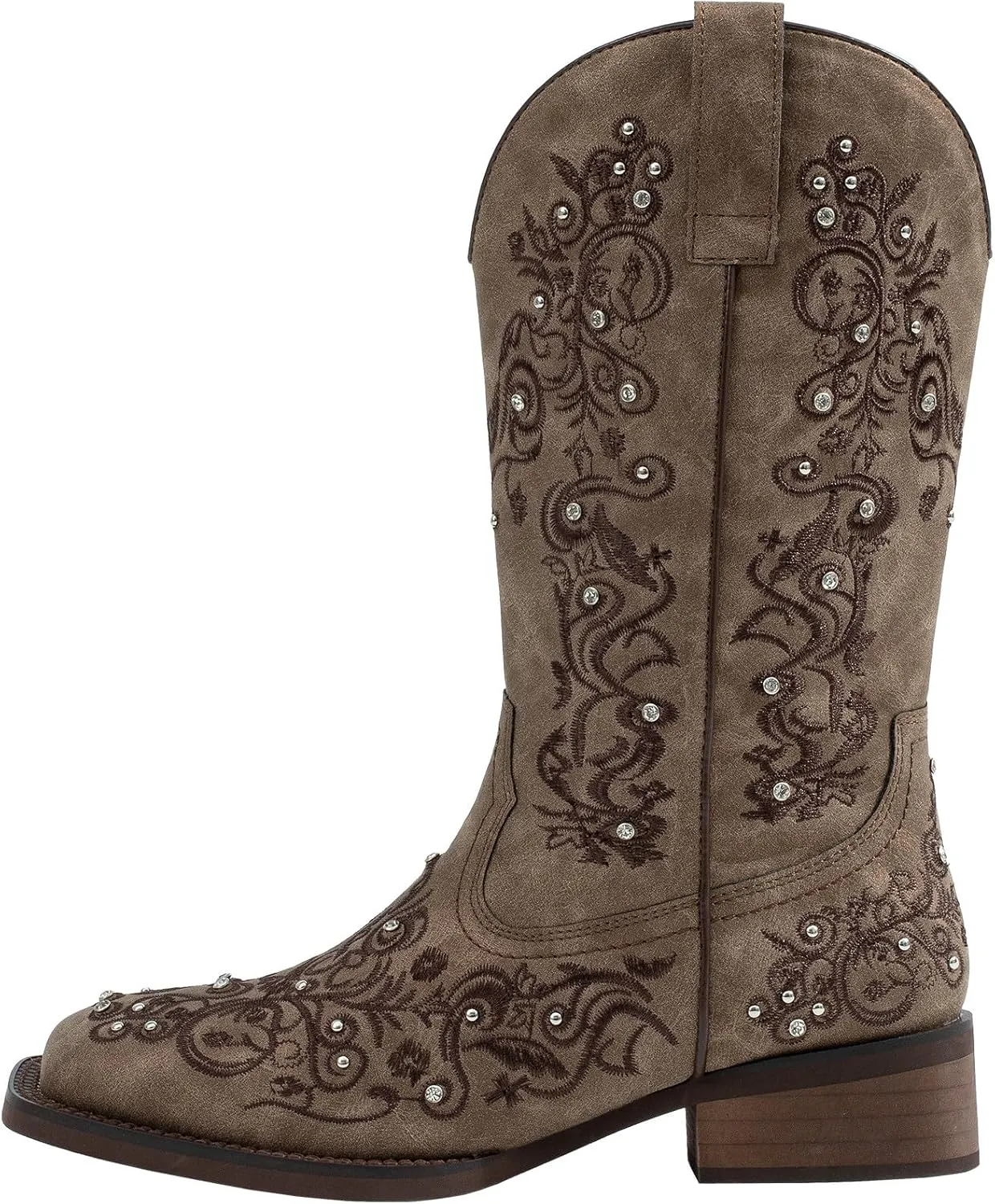 SheSole Women's Cowboy Boots Square Toe Rhinestone Mid Calf Floral Western Boot Fashion Cowgirl Shoes