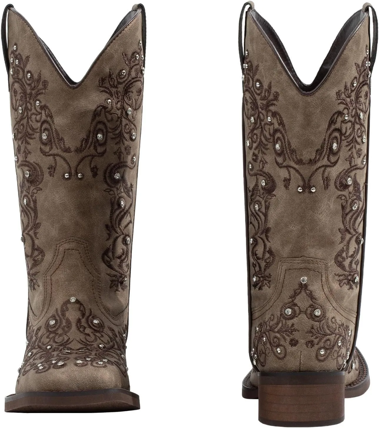 SheSole Women's Cowboy Boots Square Toe Rhinestone Mid Calf Floral Western Boot Fashion Cowgirl Shoes