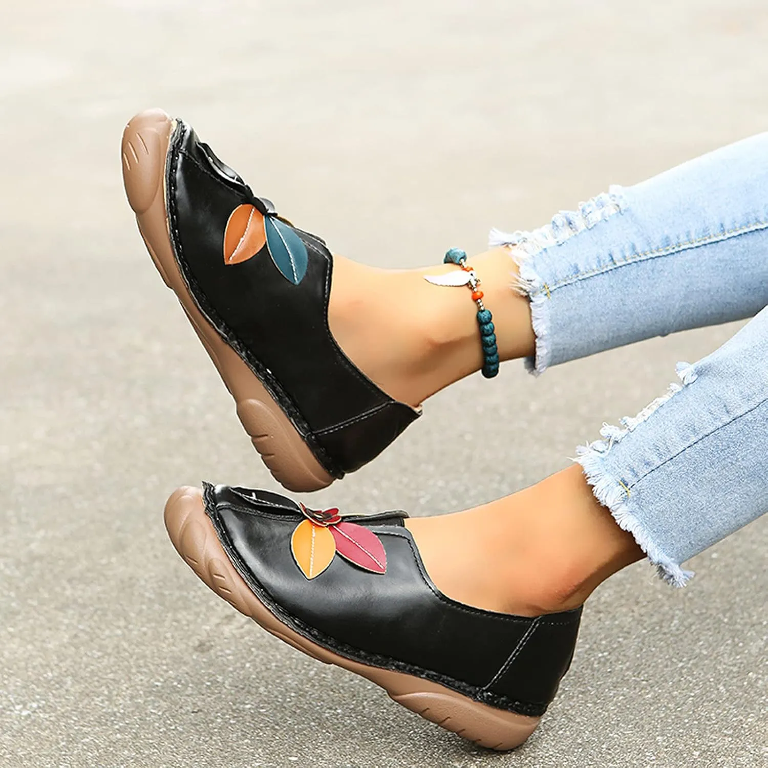 Shije Flats for Women Round Toe Shallow Flat Casual Loafers Single Shoes Comfortable Slip On Classic Dressy Casual Flats Shoes Women