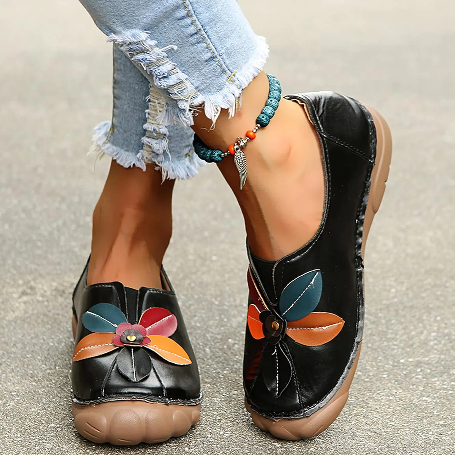 Shije Flats for Women Round Toe Shallow Flat Casual Loafers Single Shoes Comfortable Slip On Classic Dressy Casual Flats Shoes Women