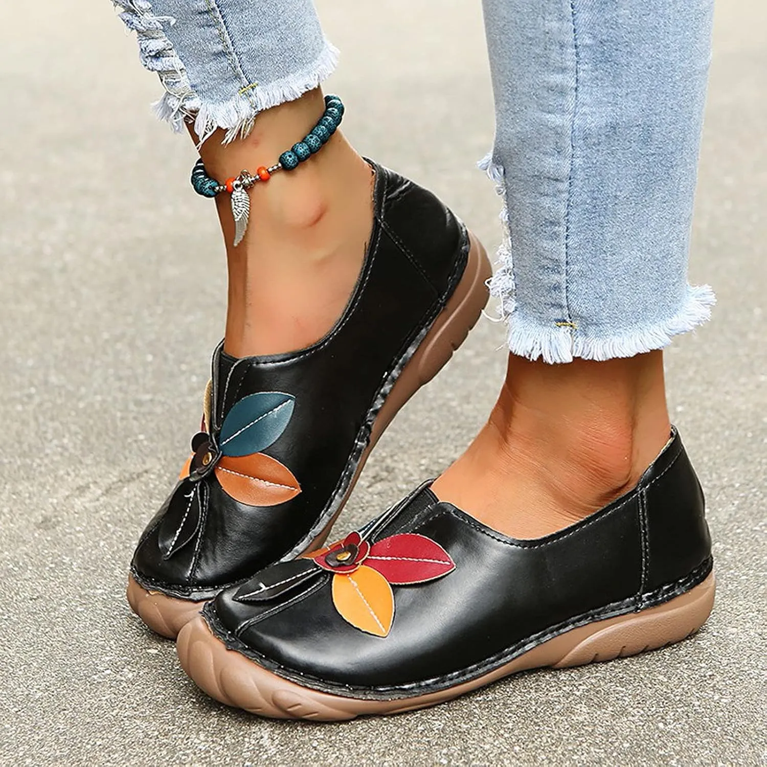 Shije Flats for Women Round Toe Shallow Flat Casual Loafers Single Shoes Comfortable Slip On Classic Dressy Casual Flats Shoes Women