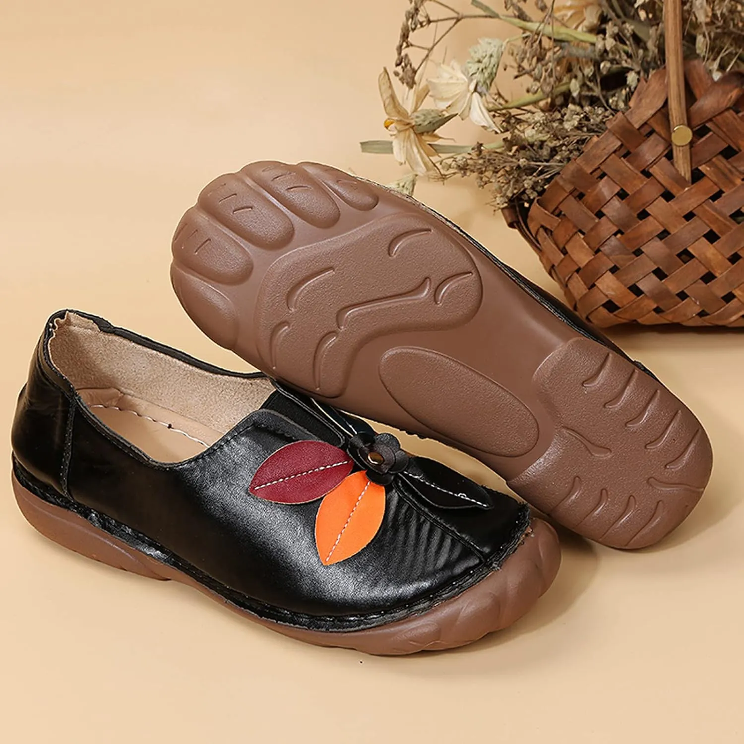 Shije Flats for Women Round Toe Shallow Flat Casual Loafers Single Shoes Comfortable Slip On Classic Dressy Casual Flats Shoes Women