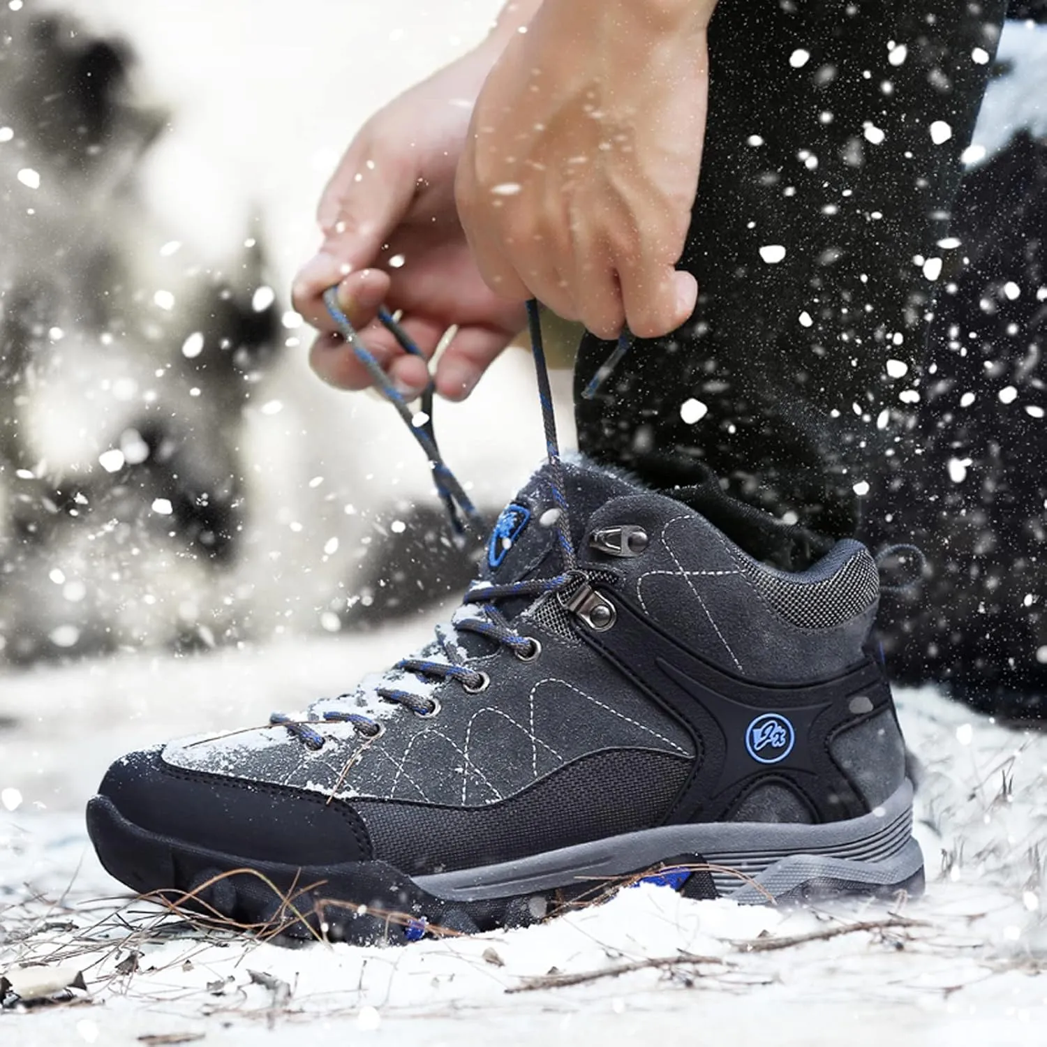 Shije Men's Snow Boots Hiking Warm Ankle Lace-up Shoe Winter Mountain Climbing Trekking Boots Non-Slip Fashion Booties for Outdoor