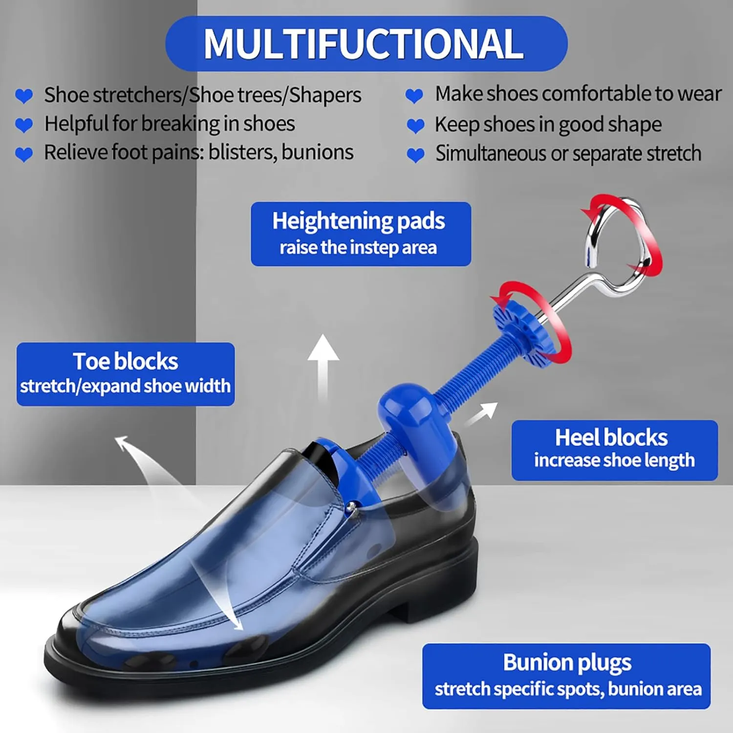 Shoe Stretcher, Plastic Pair of 4-way Adjustable Shoe Expander Shoe Tree Widener for Wide Feet Bunions