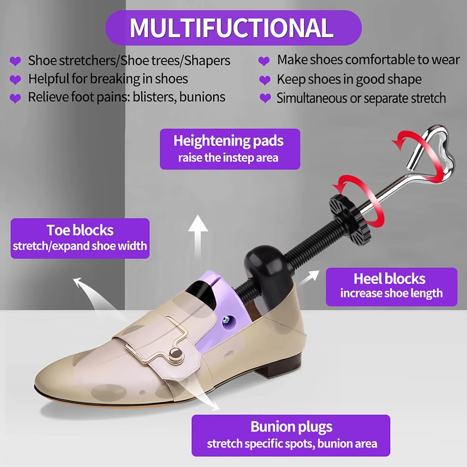 Shoe Stretcher, Plastic Pair of 4-way Adjustable Shoe Expander Shoe Tree Widener for Wide Feet Bunions