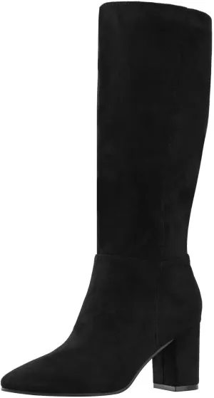 Shoe'N Tale Mid Calf Boots for Women Wide Calf Knee High Boots Chunky Block Heel Fall Winter Pointed Toe Boots