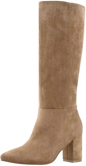 Shoe'N Tale Mid Calf Boots for Women Wide Calf Knee High Boots Chunky Block Heel Fall Winter Pointed Toe Boots