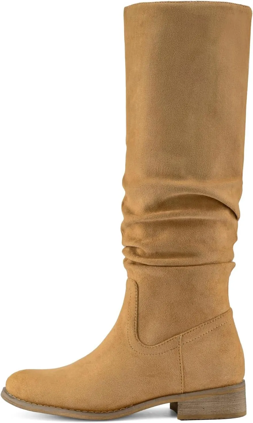 Shoe'N Tale Women's Knee High Boots Flat Low Heel Slouch Pointed Toe Winter Shoes with Side Zipper