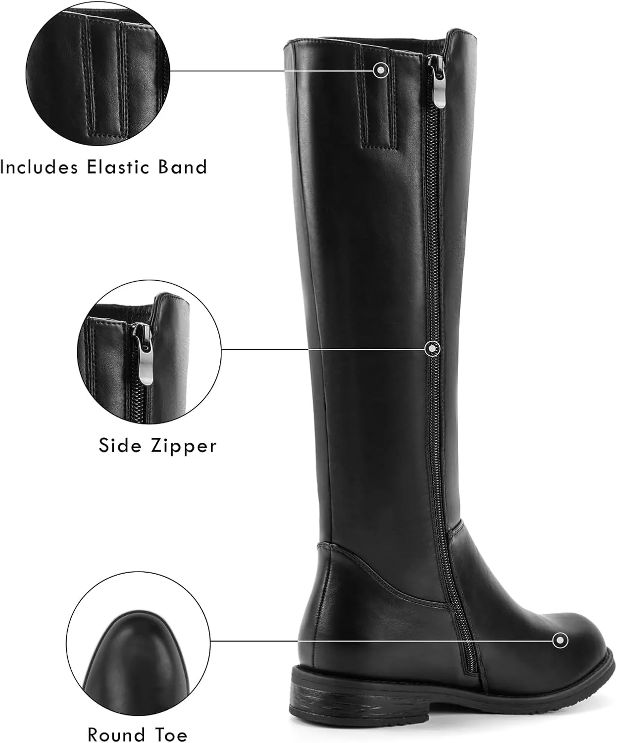 Shoe'N Tale Women's Knee High Boots Flat Low Heel Stretchy Round Toe with Side Zipper