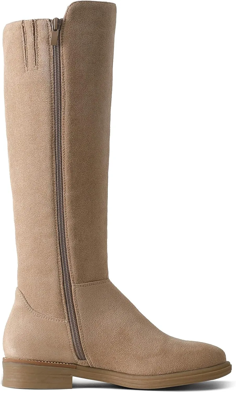 Shoe'N Tale Women's Knee High Boots Flat Low Heel Stretchy Round Toe with Side Zipper