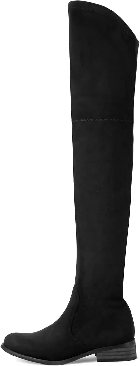 Shoe'N Tale Women's Over The Knee Boots Thigh High Low Block Heel Pointed Toe Long Stretch Boots