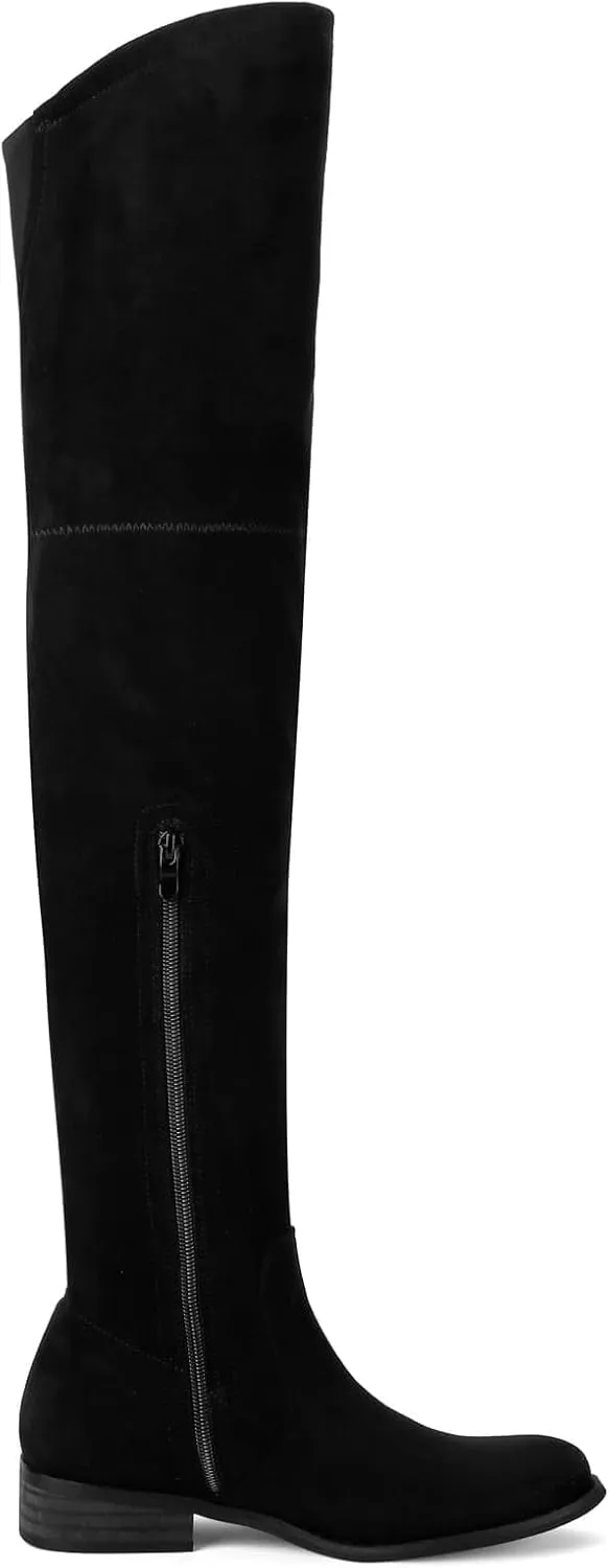 Shoe'N Tale Women's Over The Knee Boots Thigh High Low Block Heel Pointed Toe Long Stretch Boots