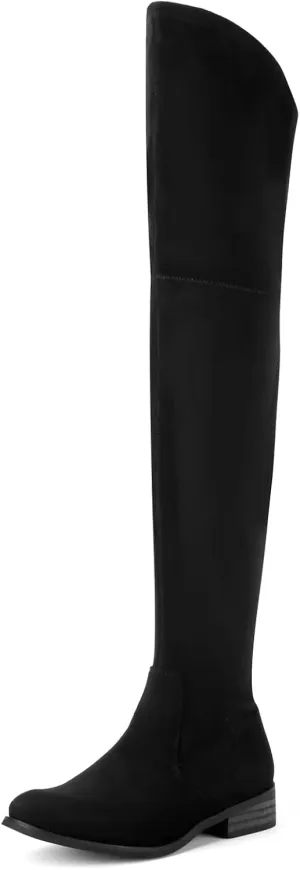 Shoe'N Tale Women's Over The Knee Boots Thigh High Low Block Heel Pointed Toe Long Stretch Boots