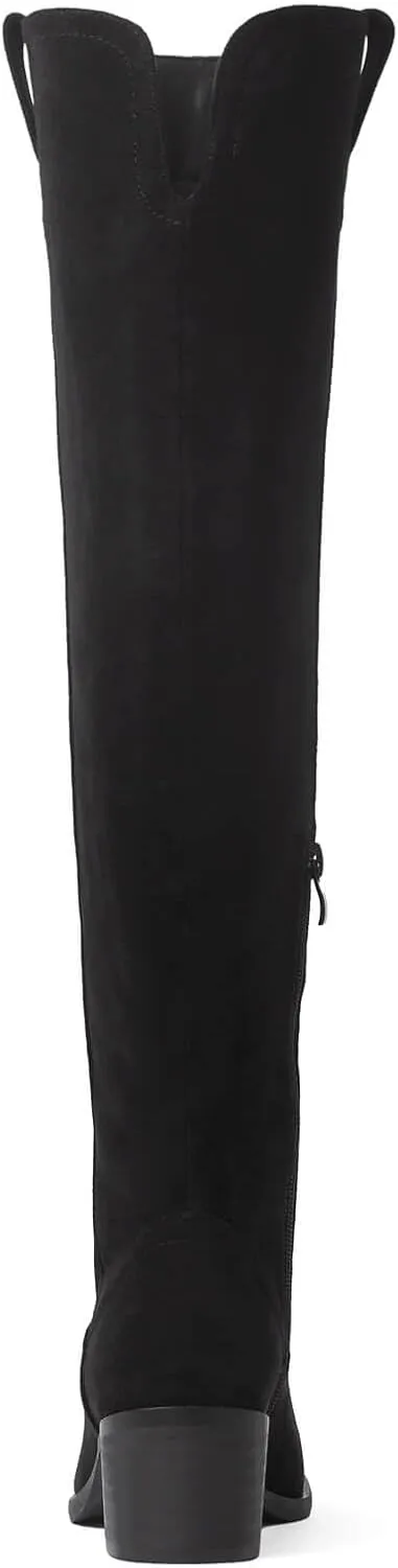 Shoe'N Tale Women's Over The Knee Thigh High Chunky Heel Pointed Toe Faux Suede Side Zipper Fall Weather Winter Boots