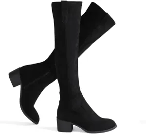 Shoe'N Tale Women's Over The Knee Thigh High Chunky Heel Pointed Toe Faux Suede Side Zipper Fall Weather Winter Boots